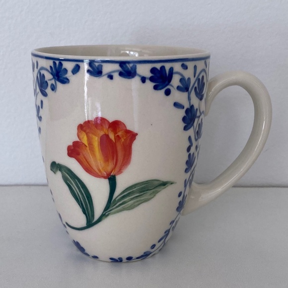 Floral Orange Tulip DELFT Handpainted Delfleur Holland Mug Cup - Picture 1 of 8